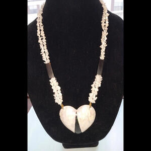 Vintage Abalone Heart Necklace. Shells. Black. 80s Chunky. Approx 14in.